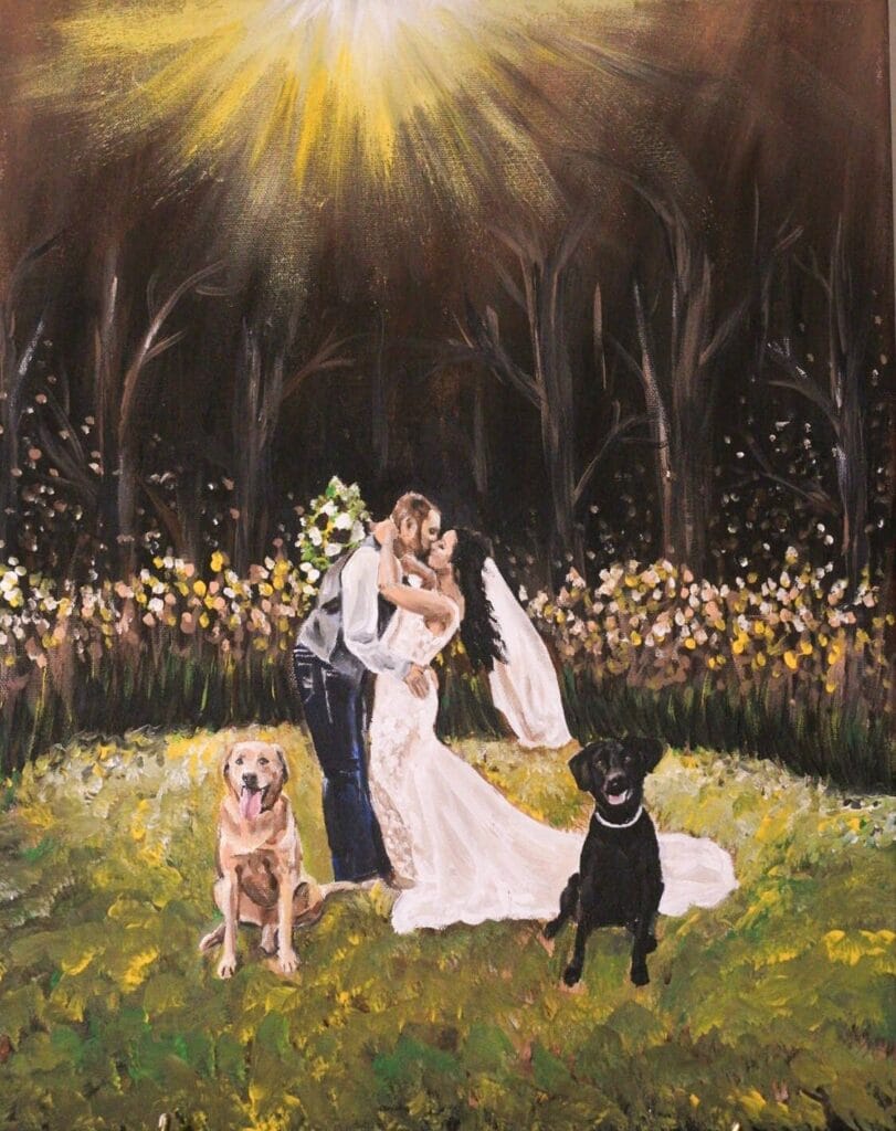 live wedding painting with dogs